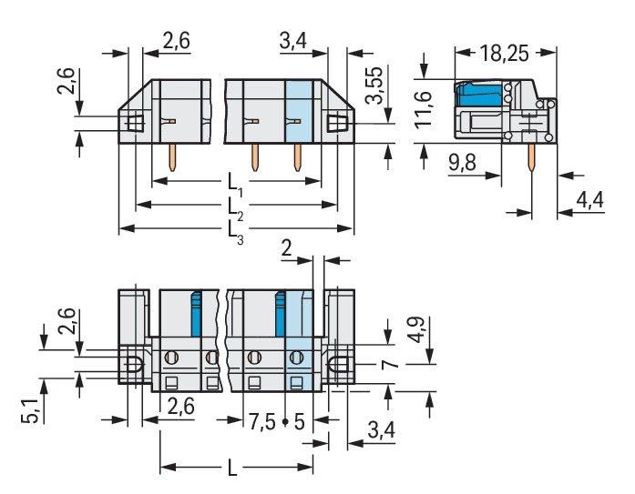 THT-Federleiste abgewink. 722-840/047-000