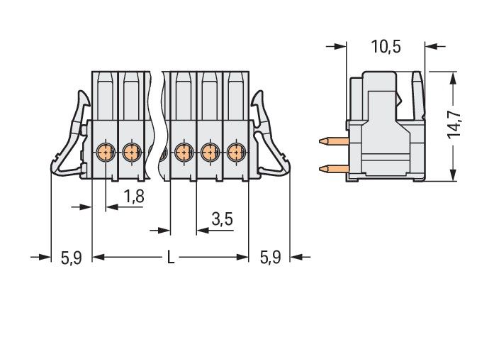 THT-Federleiste abgewink. 734-546/037-000