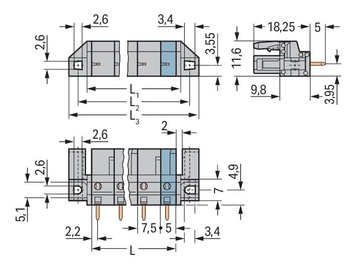 THT-Federleiste gerade 232-739/047-000