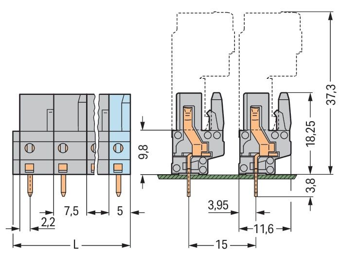 THT-Federleiste gerade 232-743/045-000