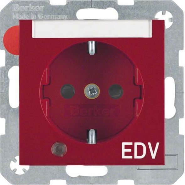 SCHUKO-Steckdose 41108915 rot glänzend Aufdruck EDV SCHUKO-Steckdose 41108915 rot glänzend Aufdruck EDV