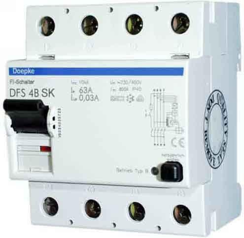 FI-Schutzschalter DFS4 4-polig 40A 30mA Typ B SK 09134998 FI-Schutzschalter DFS4 4-polig 40A 30mA Typ B SK 09134998