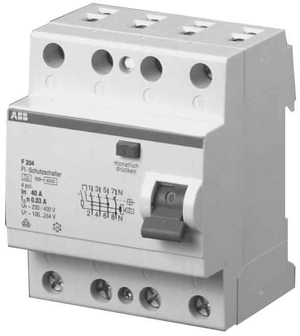 FI-Schutzschalter F204A 4-polig 40A 300mA Typ A FI-Schutzschalter F204A 4-polig 40A 300mA Typ A