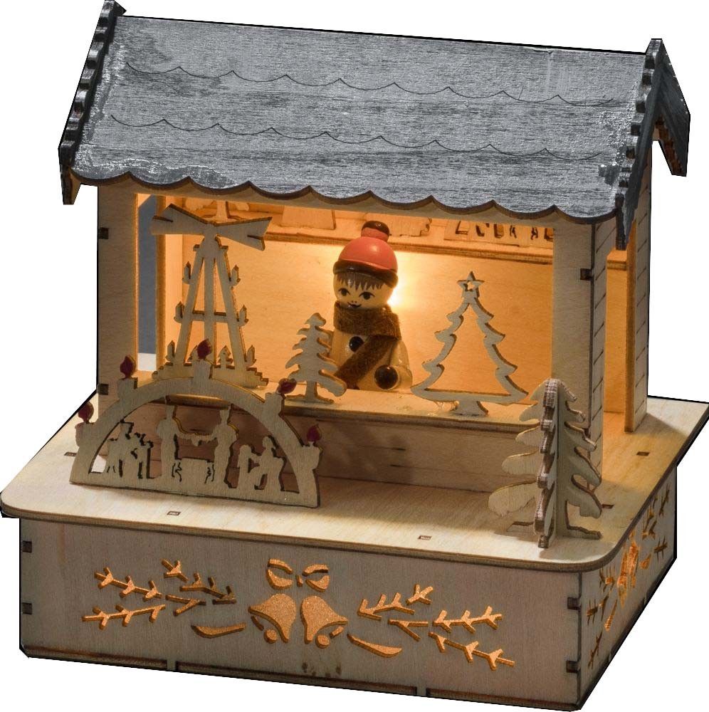 LED-Weihnachtsmarktbude 3 superwarmweiße LEDs Holz natur, bunt bemalt, graues DachHolz natur, bunt bemalt, graues Dach