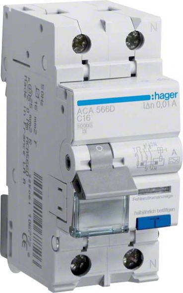 FI/LS-Schalter ACA566D 2-polig C16A 10mA Typ A FI/LS-Schalter ACA566D 2-polig C16A 10mA Typ A