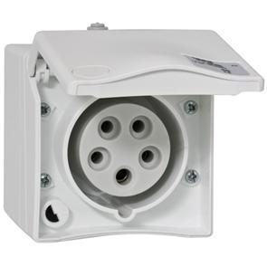 AP-Steckdose 400V/16A IP44 5-polig weiß AP-Steckdose 400V/16A IP44 5-polig weiß