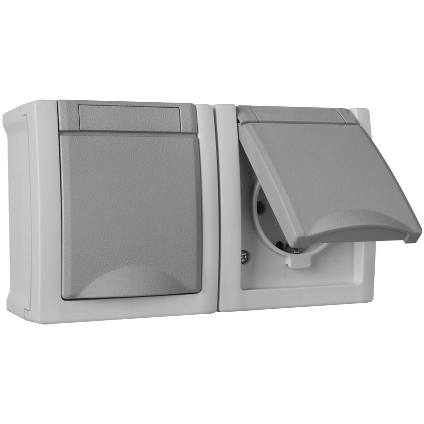 AP/FR Steckdose 2-fach IP54 waagerecht grau