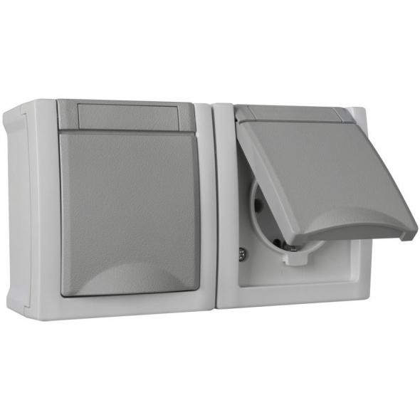 AP/FR Steckdose 2-fach IP54 waagerecht grau