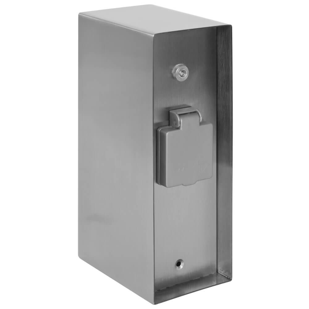 Steckdosensäule 2 Steckdosen + 1 Steckdose mit Dämmerungsschalter eisen gebürstet Steckdosensäule 2 Steckdosen + 1 Steckdose mit Dämmerungsschalter eisen gebürstet