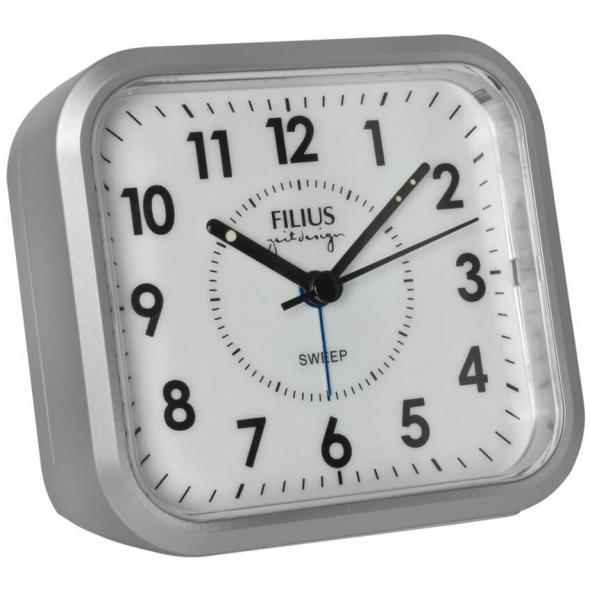 Wecker mit Quarzuhrwerk analoge Zeitanzeige schleichende Sekunde lautlos silber/weiß