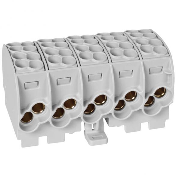 Hauptleitungs-Abzweigklemme je Block 2 Eingänge 25 mm² und 2 Ausgänge 16 mm² 5 x grau Hauptleitungs-Abzweigklemme je Block 2 Eingänge 25 mm² und 2 Ausgänge 16 mm² 5 x grau