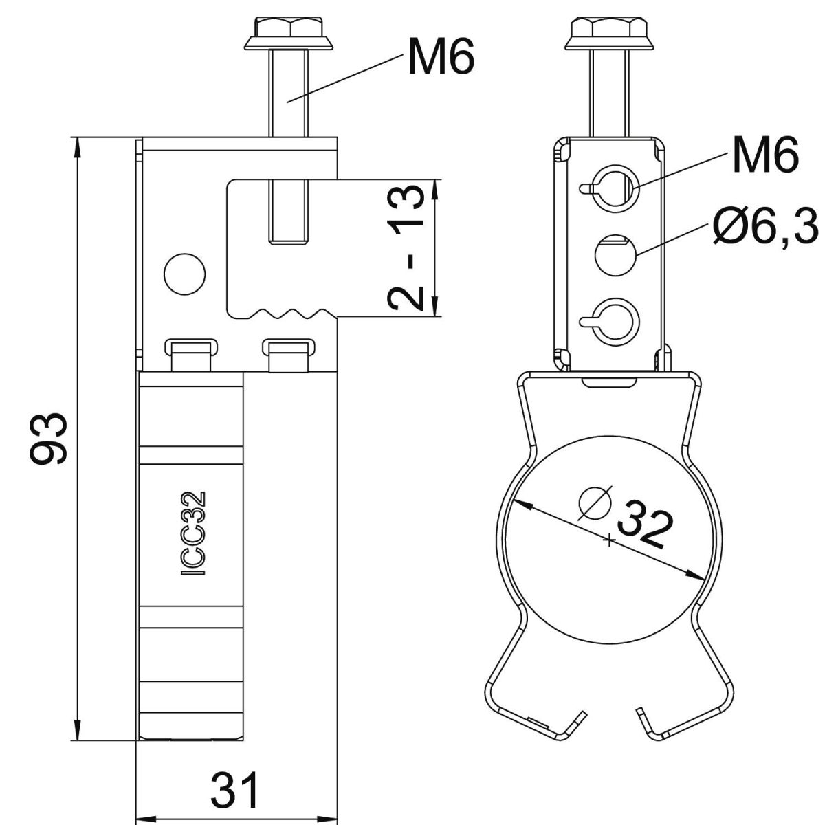 Trägerschraubklammer SKS 213 D32