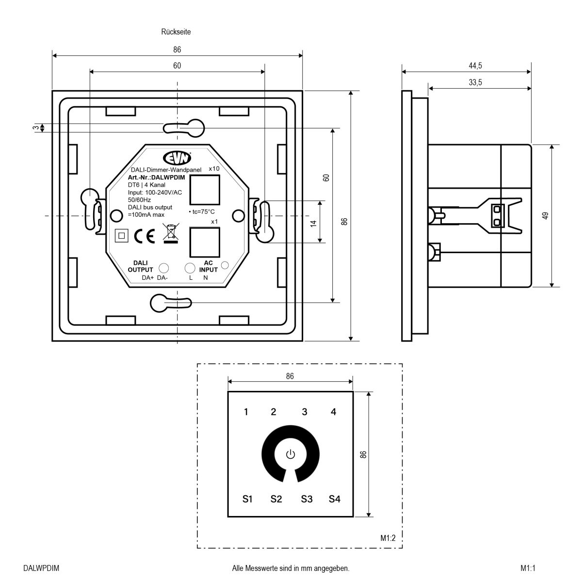 DALI Dimmer-Wandpanel DALWPDIM