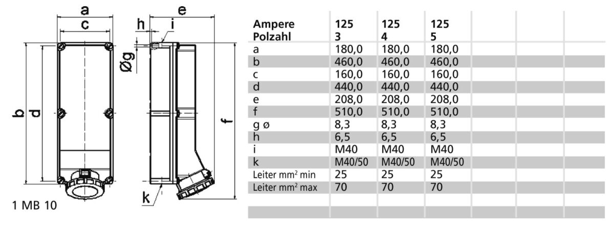 Wandsteckdose 125A 3p 230V 11812