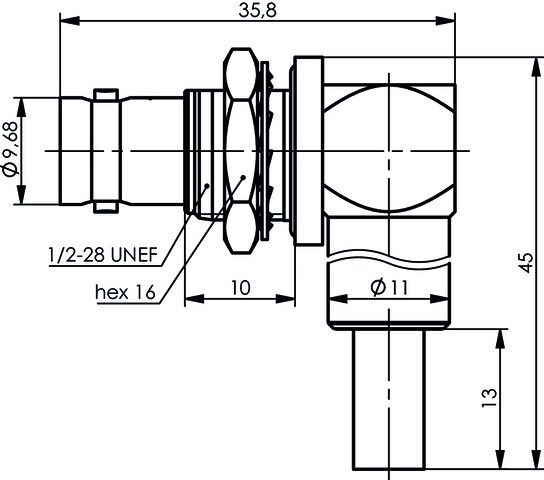 BNC-Kabelwinkeleinbaub. 100023566