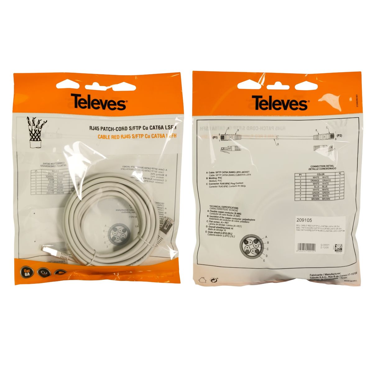 Patchkabel S/FTP CU CAT6A PK6AL5G-T