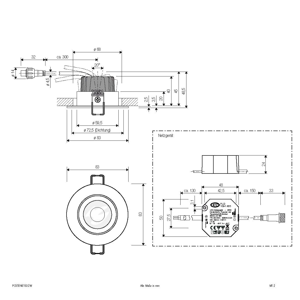 LED-Einbauleuchte IP65 PC650N616D2W