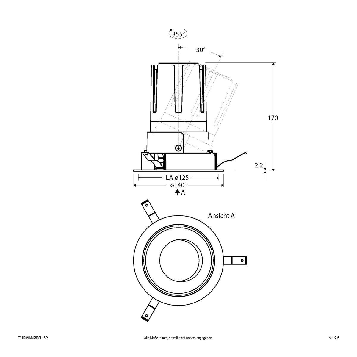 LED-Einbauleuchte modular F01R09AM2530L15P