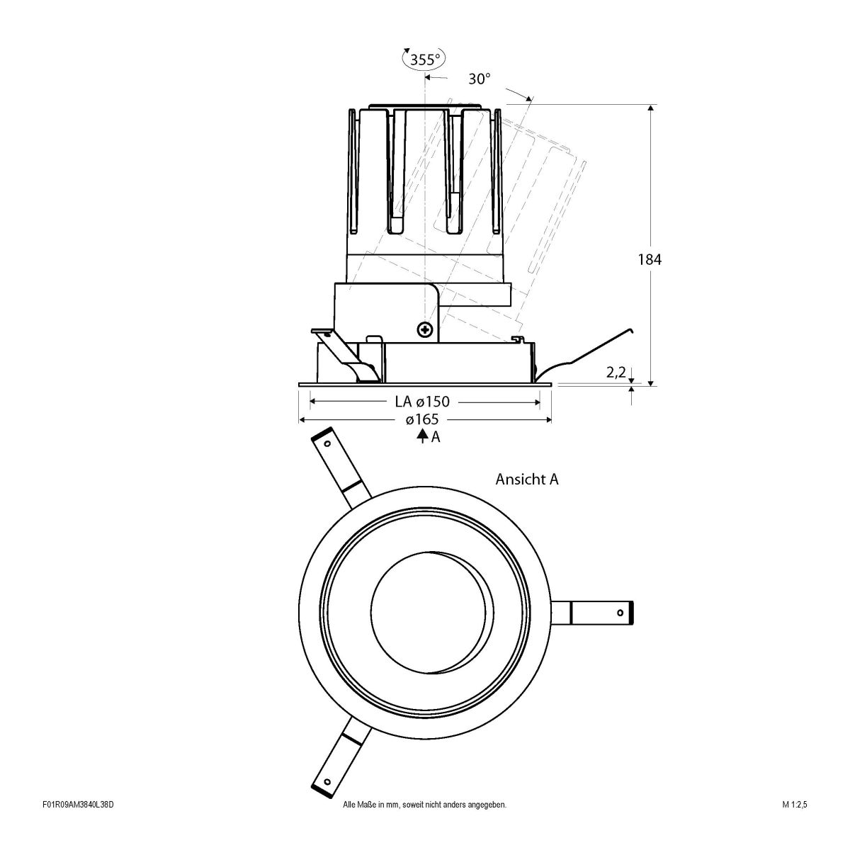 LED-Einbauleuchte modular F01R09AM3840L38D
