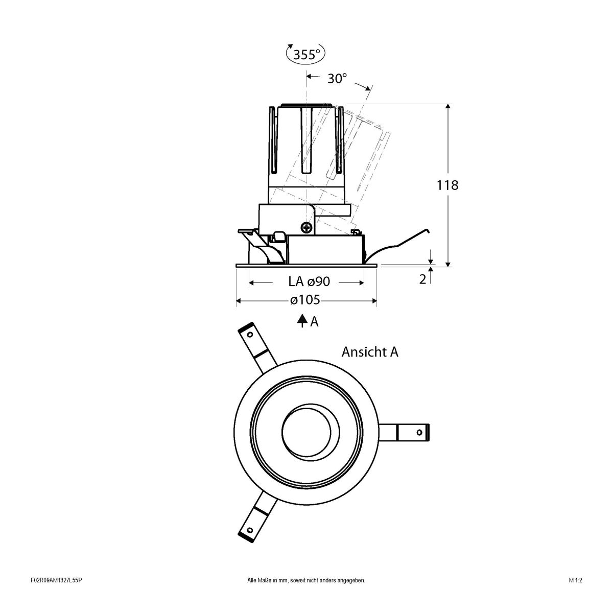 LED-Einbauleuchte modular F02R09AM1327L55P