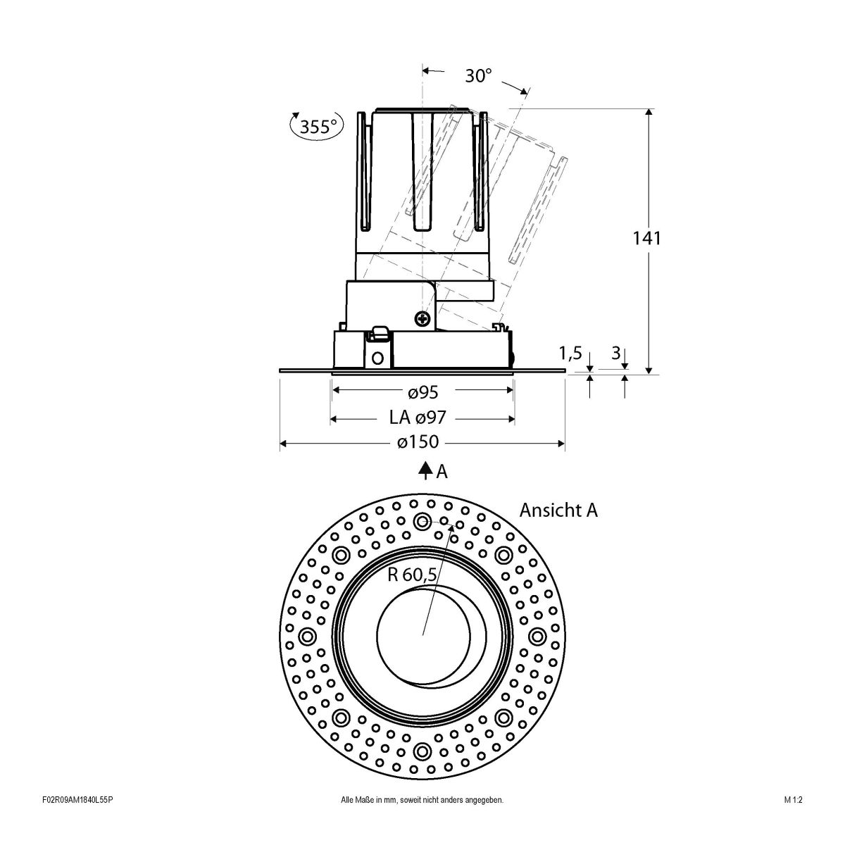 LED-Einbauleuchte modular F02R09AM1840L55P