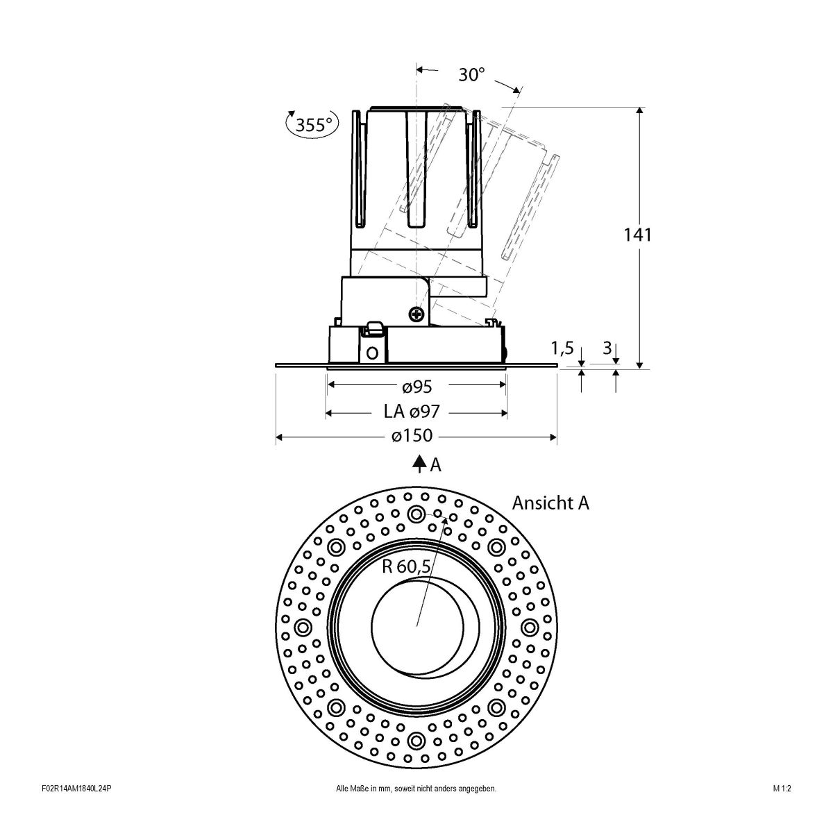 LED-Einbauleuchte modular F02R14AM1840L24P