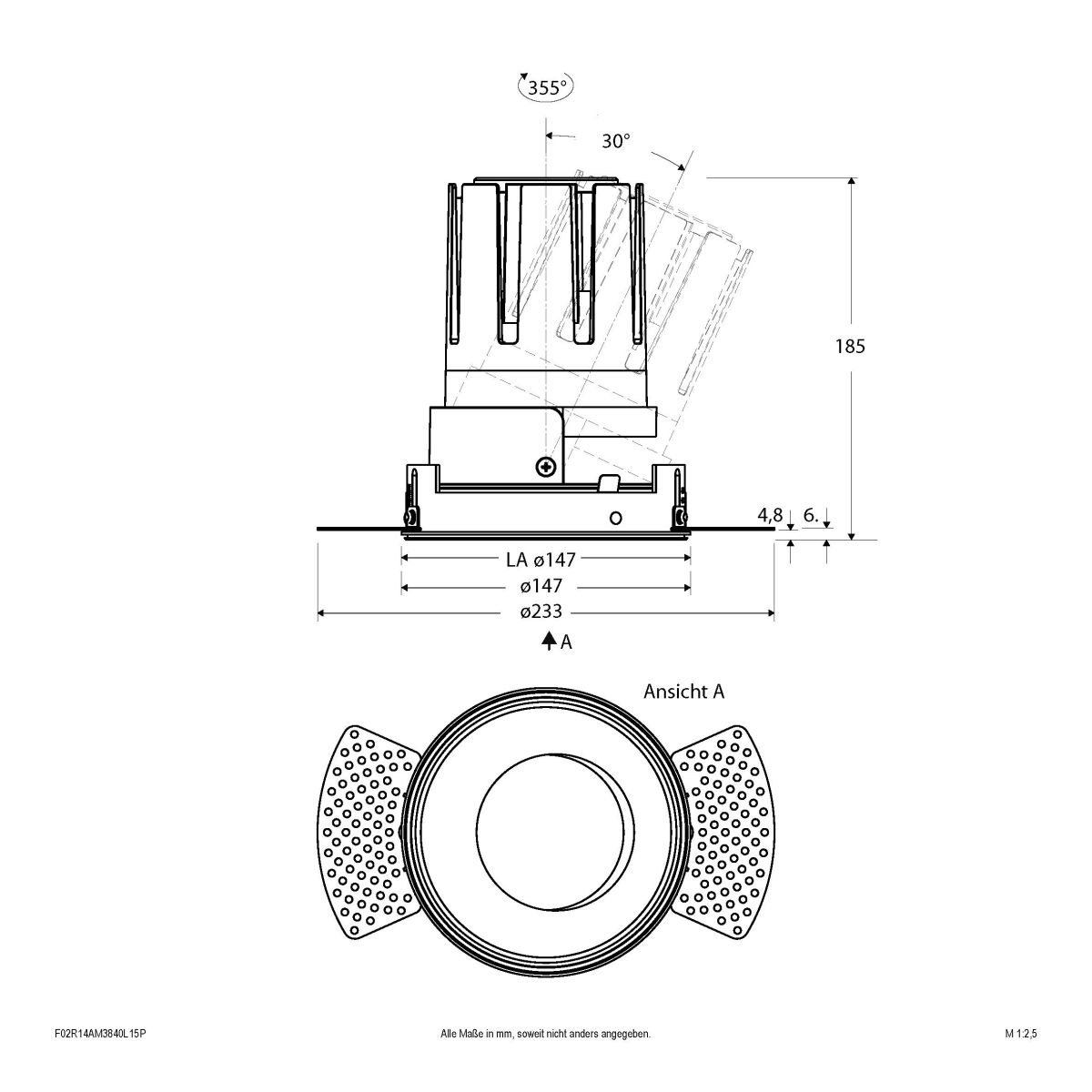 LED-Einbauleuchte modular F02R14AM3840L15P