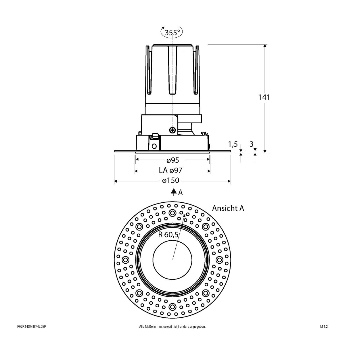 LED-Einbauleuchte modular F02R14SM1840L55P