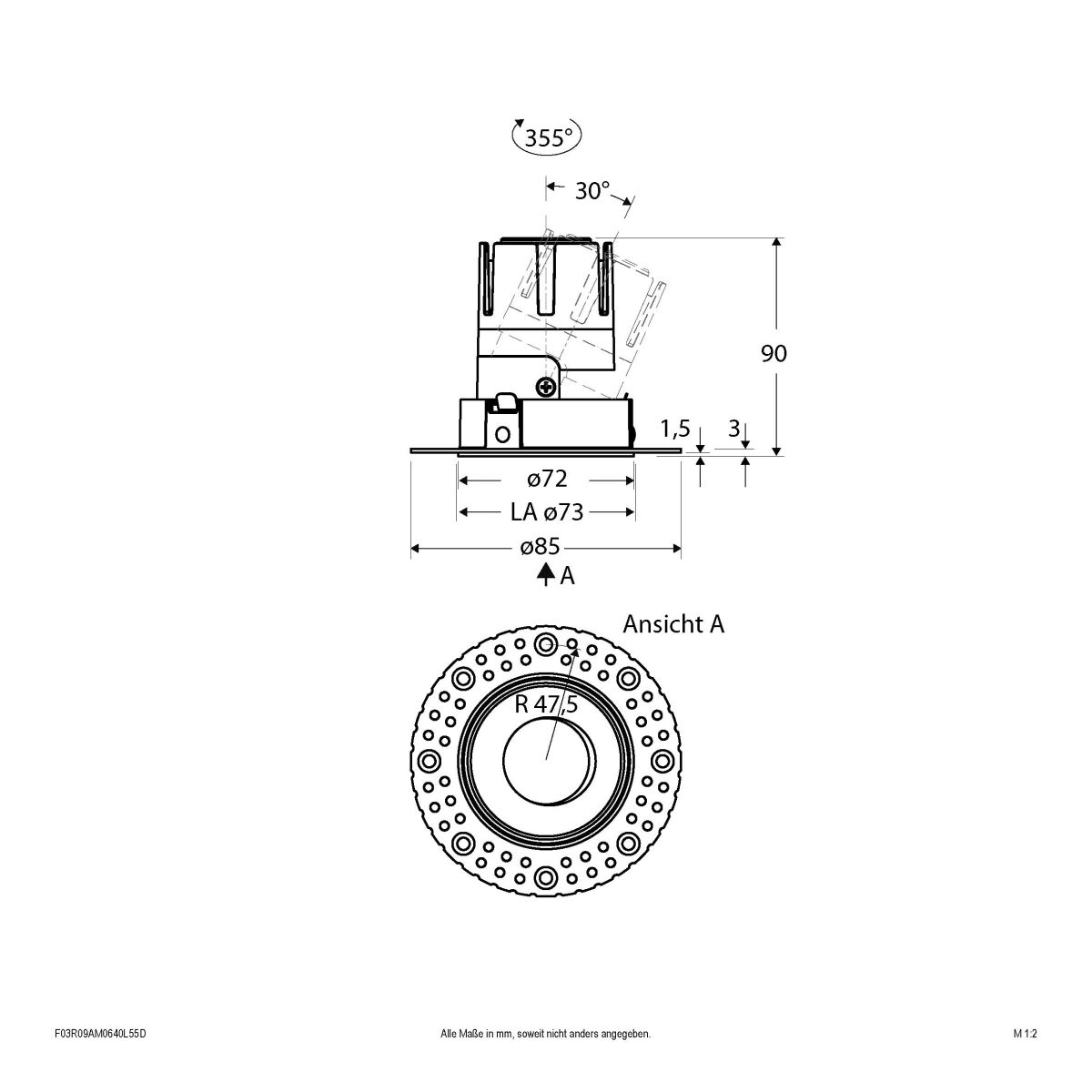 LED-Einbauleuchte modular F03R09AM0640L55D