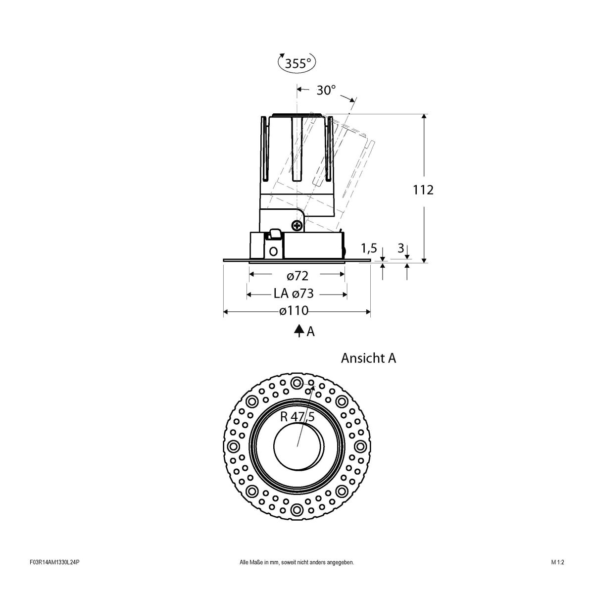 LED-Einbauleuchte modular F03R14AM1330L24P