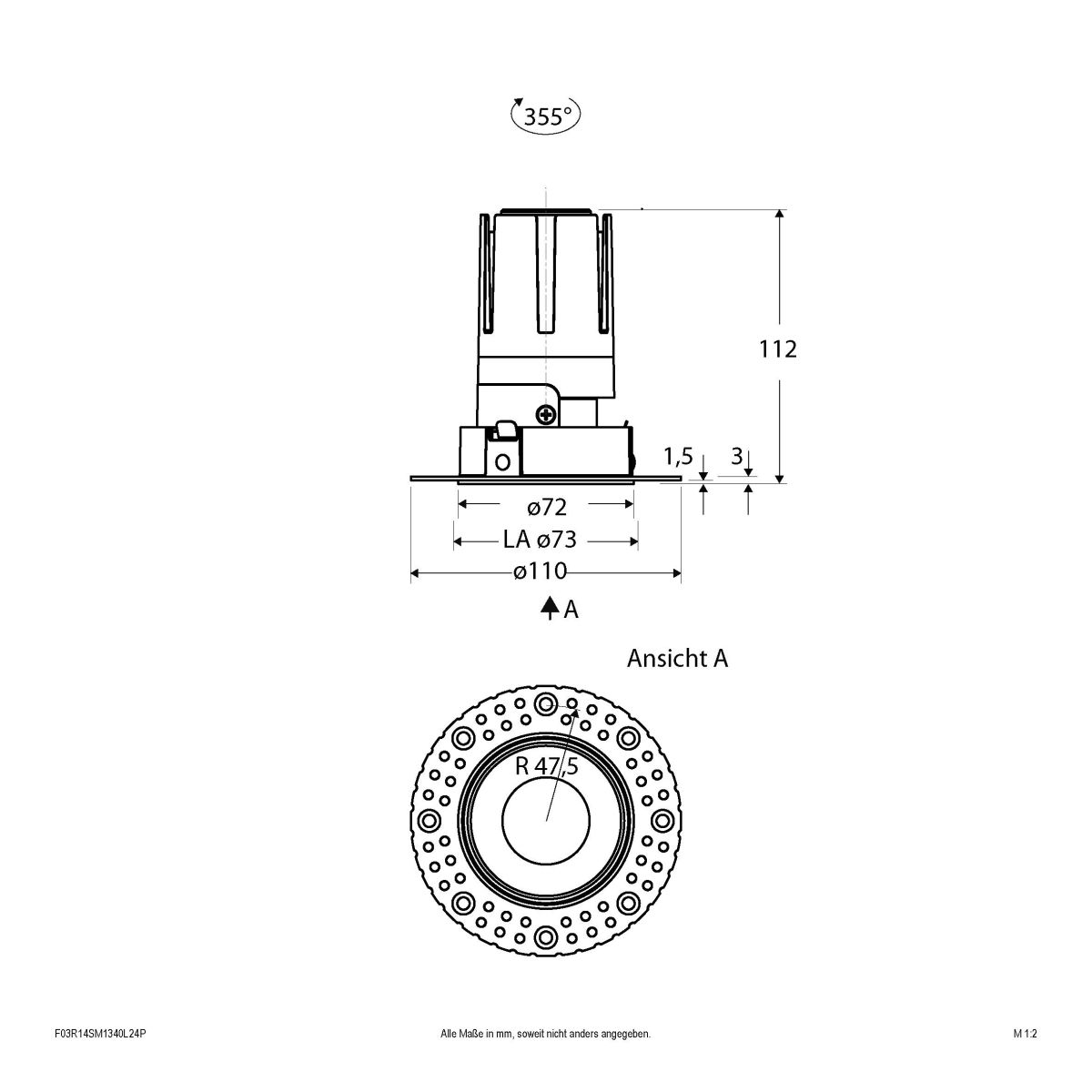 LED-Einbauleuchte modular F03R14SM1340L24P