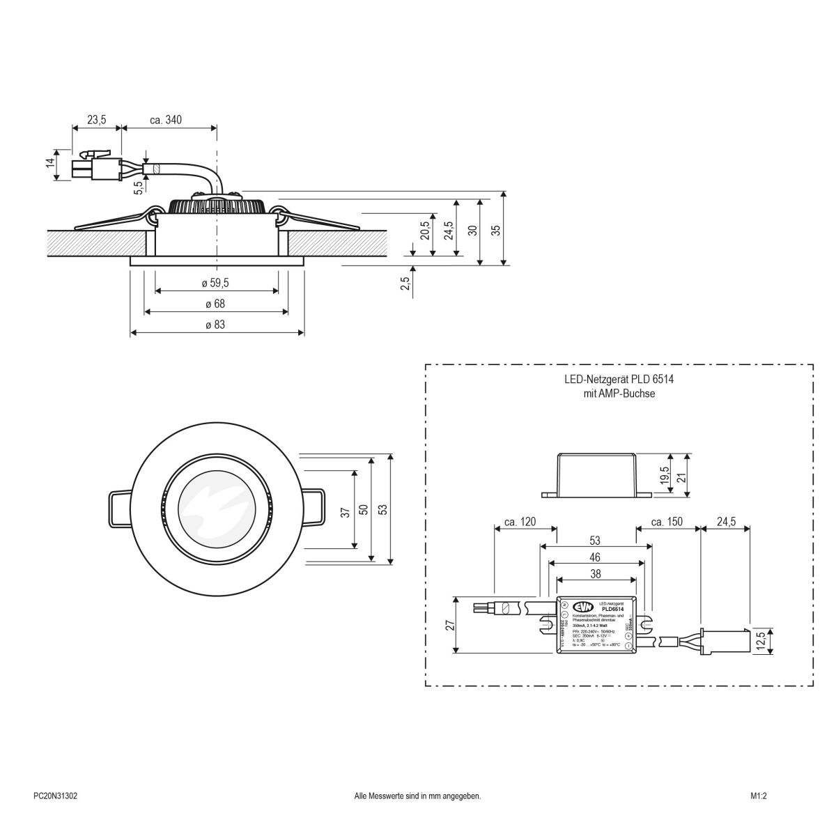 P-LED Deckeneinbauleuchte PC20N31302