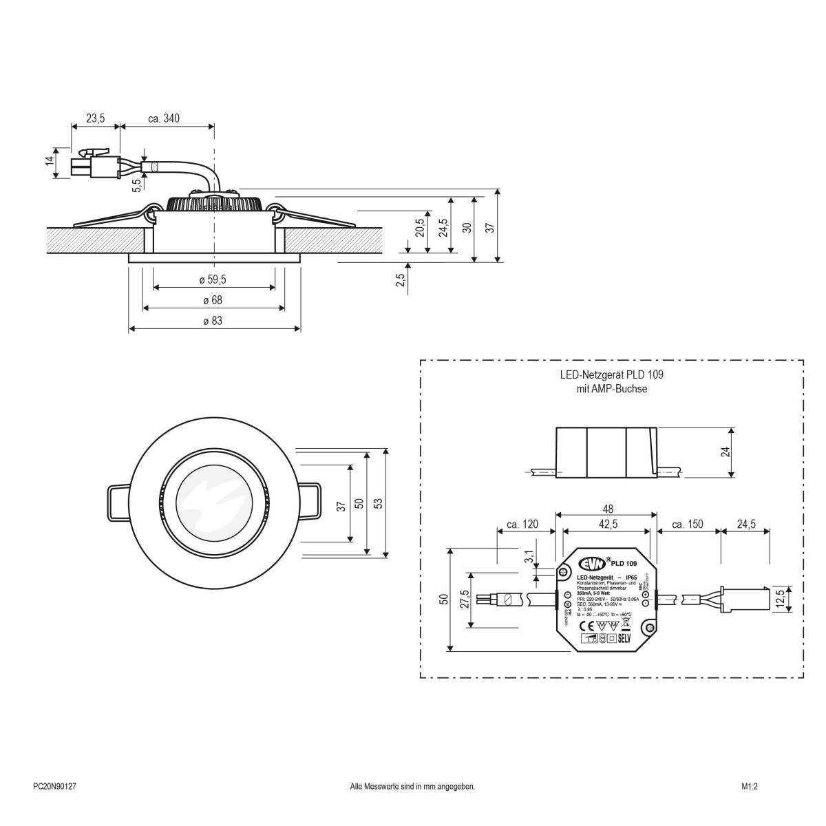 P-LED Deckeneinbauleuchte PC20N90127