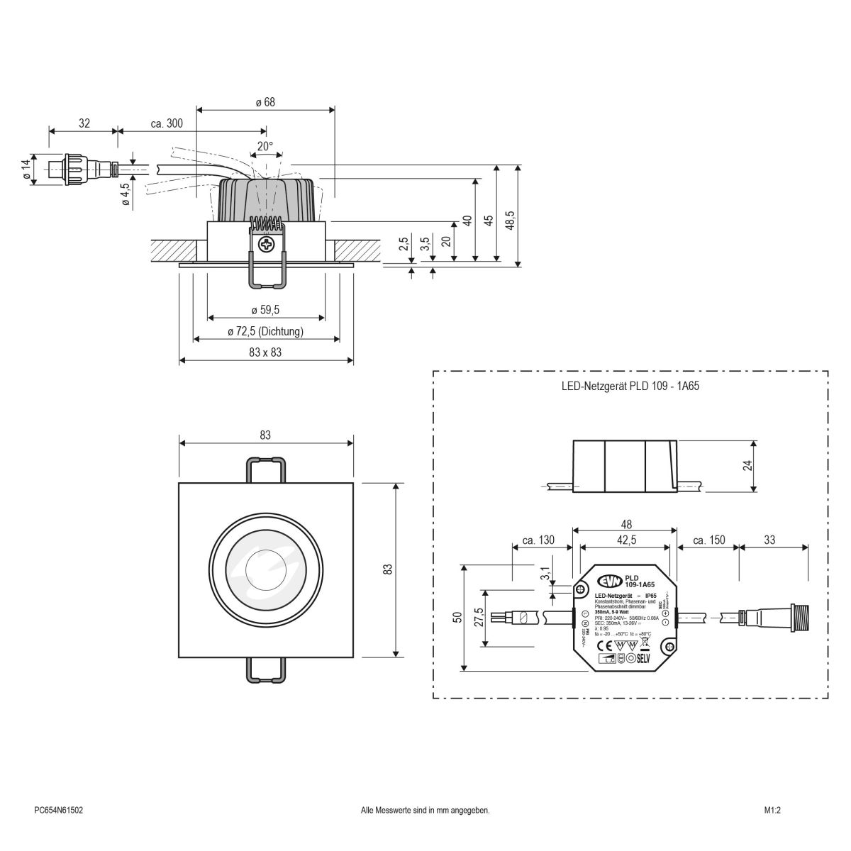 P-LED Deckeneinbauleuchte PC654N61502