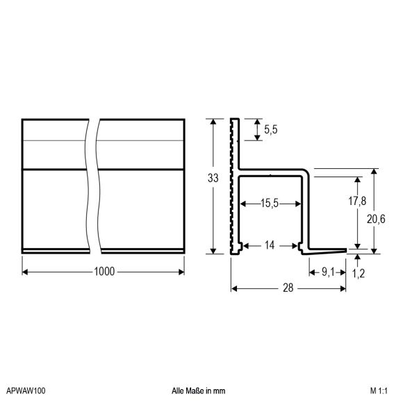 Aluminiumprofil 1m APWAW100 Aluminiumprofil 1m APWAW100