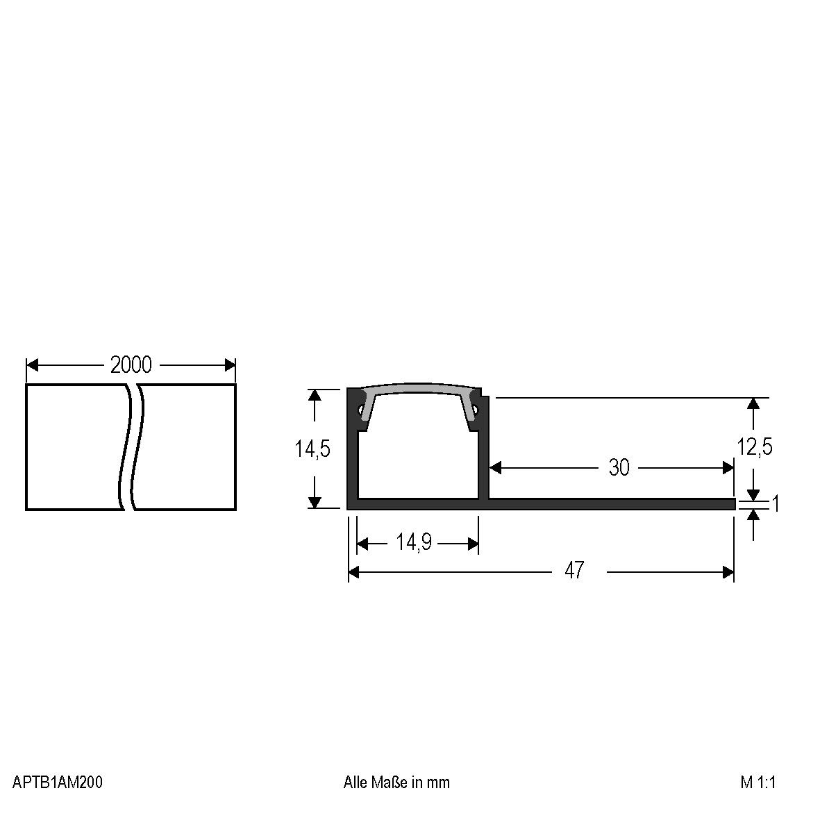 Alu-Profil m. Abdeckung APTB1AM200