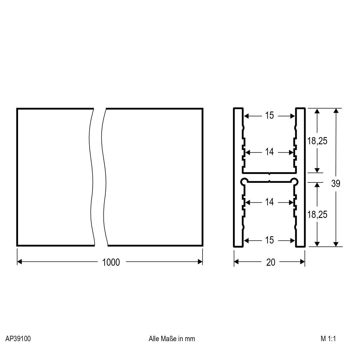 Aluminiumprofil 1m APH39100
