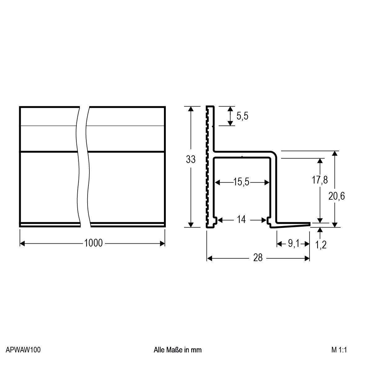 Aluminiumprofil 1m APWAW100