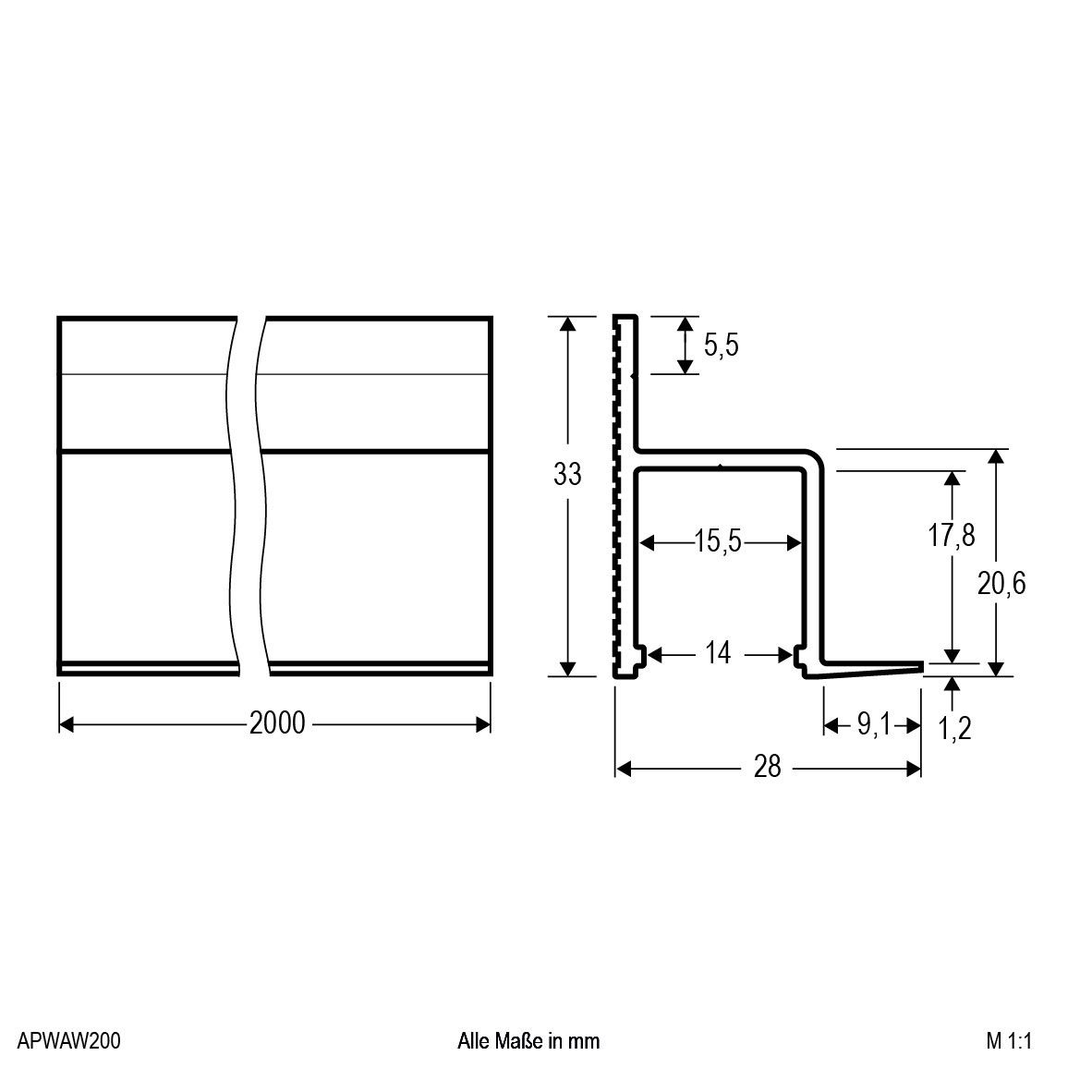 Aluminiumprofil 2m APWAW200