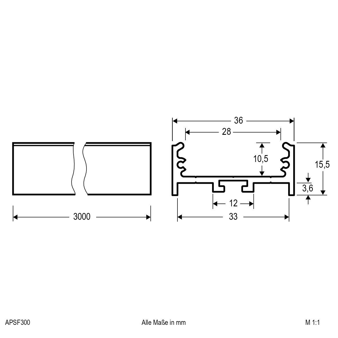 Aluminiumprofil 3m APSF300