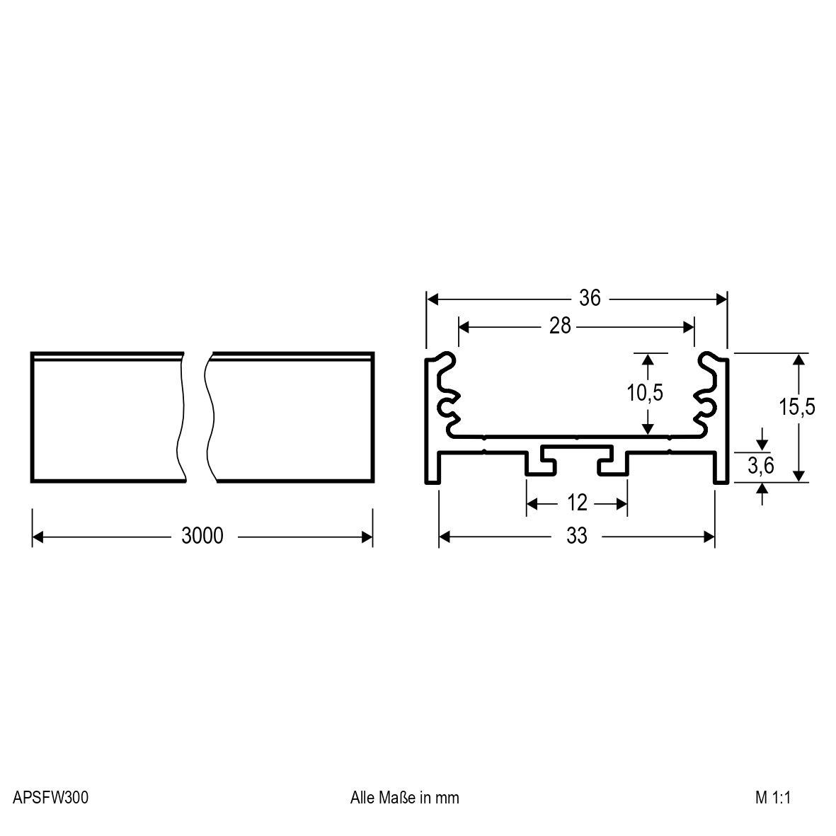 Aluminiumprofil 3m APSFW300