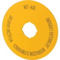 Schild Not-Aus D=90mm gelb M22-XAK5