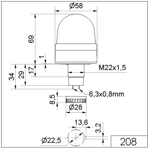 Blitzleuchte EM 115VAC BU 208.500.67 Blitzleuchte EM 115VAC BU 208.500.67