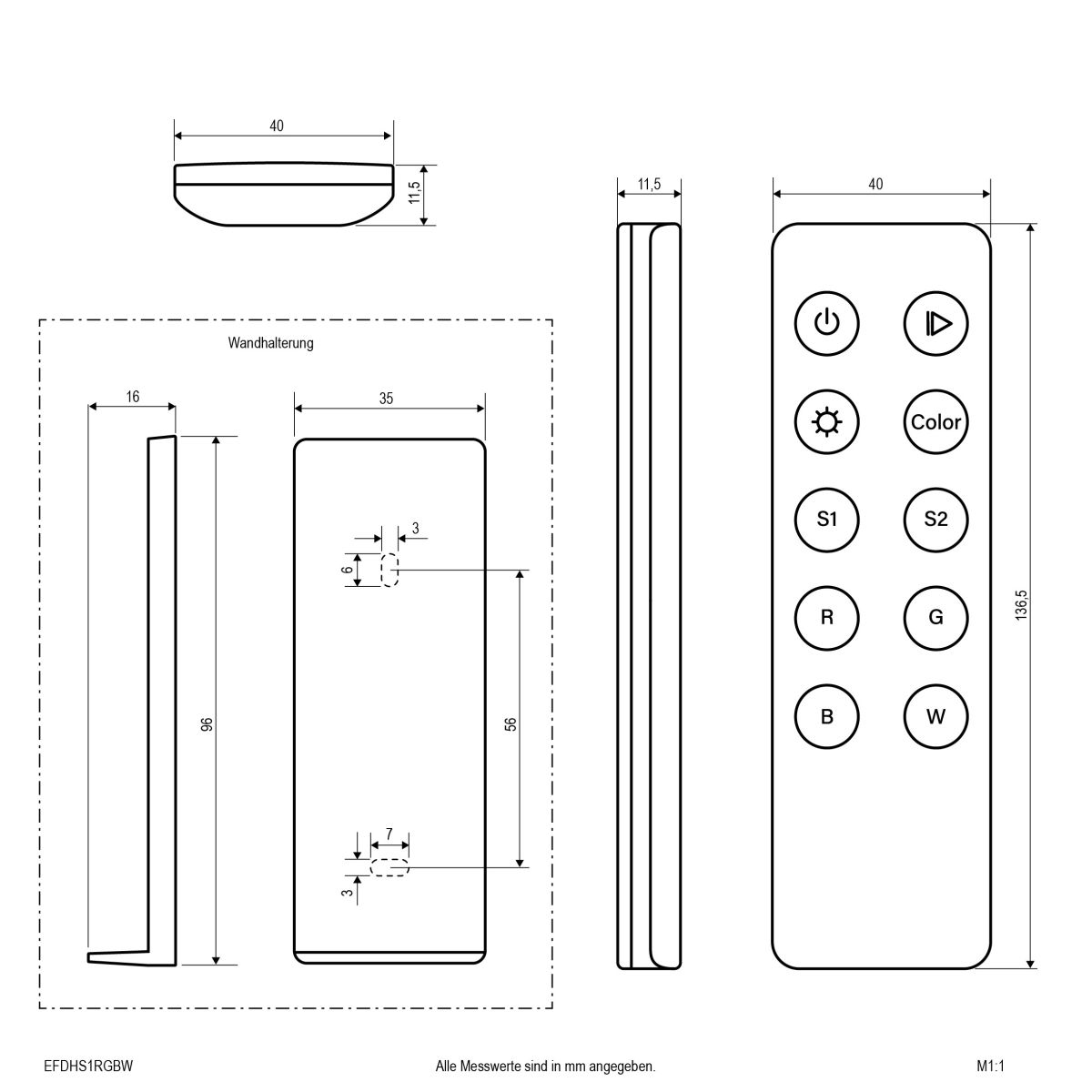 1-Kanal Funk-Handsender EFDHS1RGBW