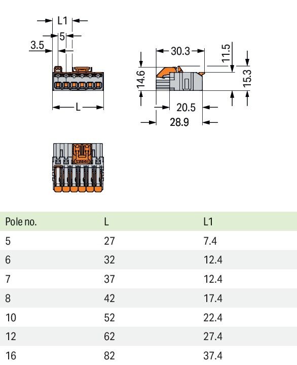 1-Leiter-Federleiste 2231-1108/328-000