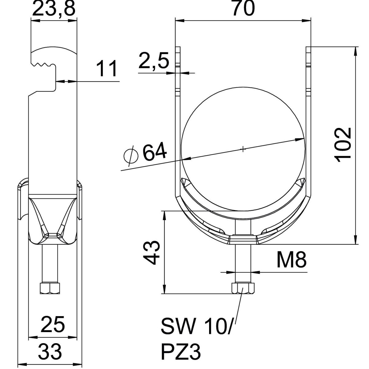 Bügelschelle BS-F1-M-64 FT