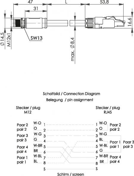 STX M12x1-RJ45 VL 100017243