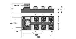 Aktuator-/Sensor-Verteiler TB-6M12-4-CS12T Aktuator-/Sensor-Verteiler TB-6M12-4-CS12T