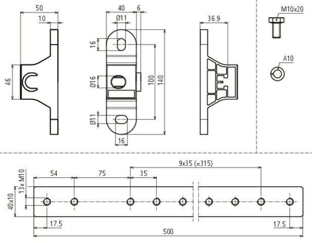 Potentialausgleichsschiene PAS EX 11AP M10 V2A