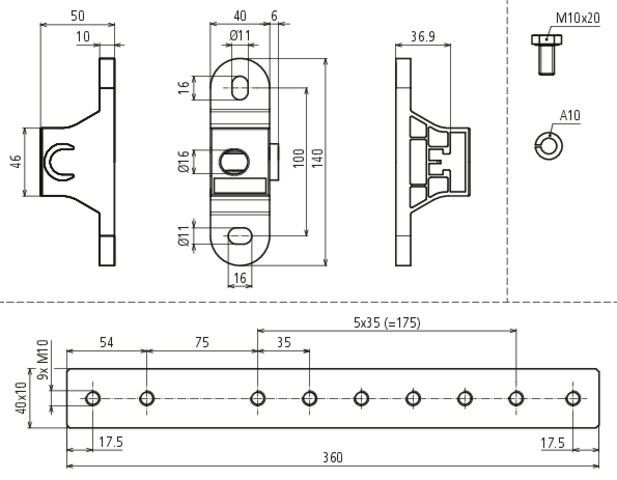 Potentialausgleichsschiene PAS EX 7AP M10 V2A